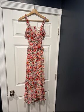 strapless open back dress Mint Floral Pleated Maxi Dress With Cut Out main image 1
